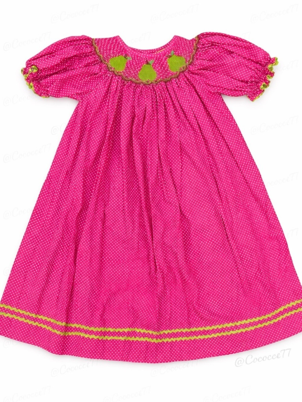Stellybelly Smocked Bishop Dress Girls Size 6 Pink Polka Dot Pear Boutique